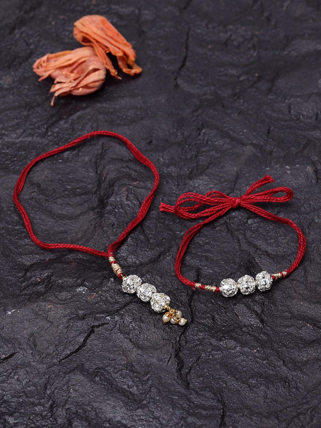 

DUGRISTYLE Men Pack of 2 Gold-Plated & Red Sterling Silver Wraparound Rakhi