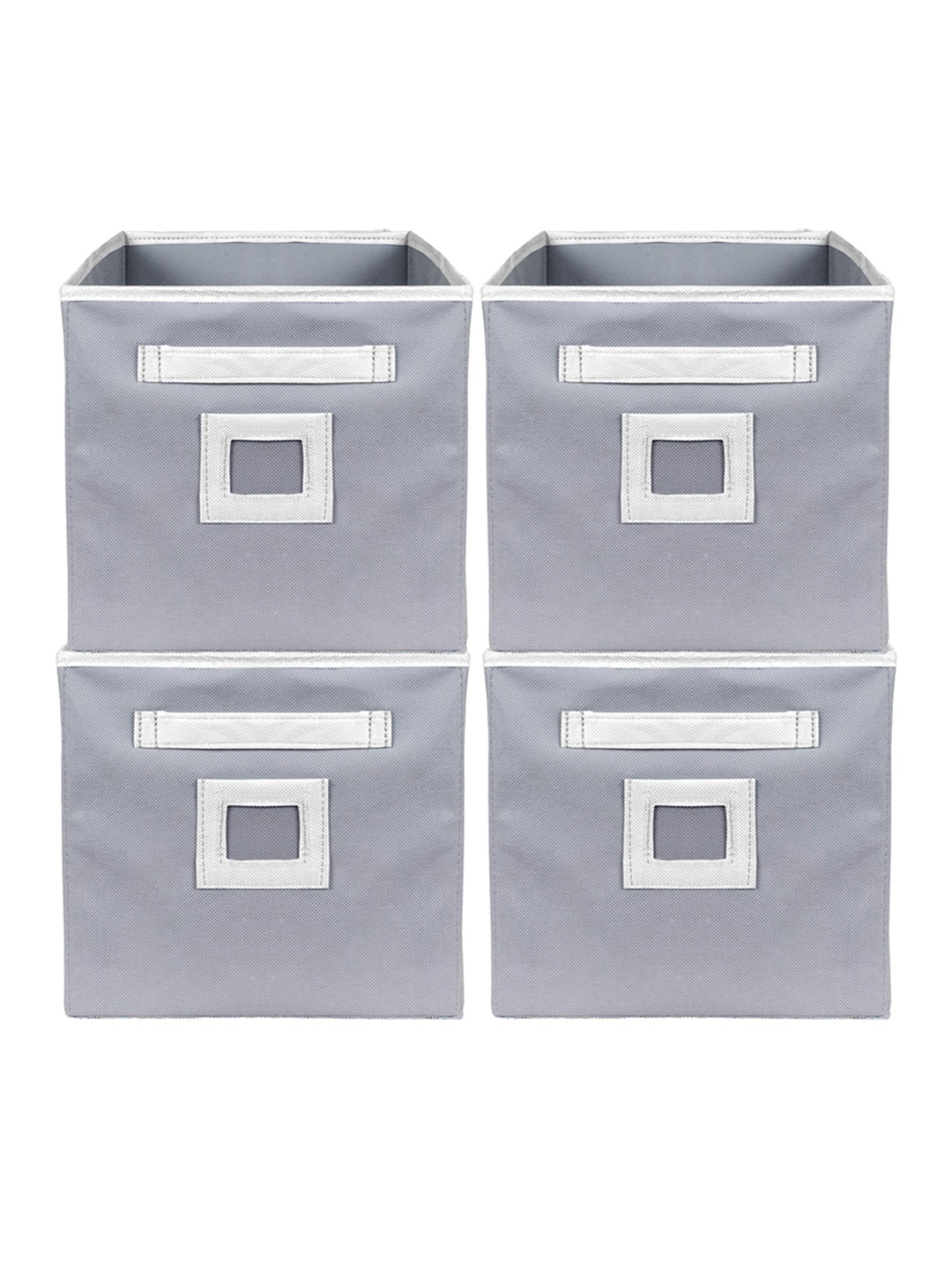 

Kuber Industries Set Of 4 Grey Solid Large Foldable Storage Boxes With Handle Replacement Drawer