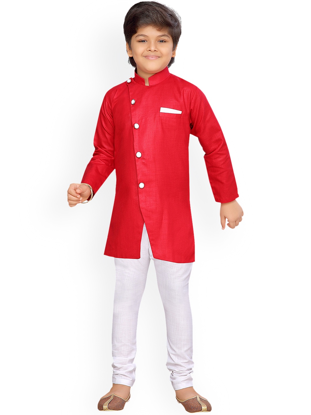

Aj DEZInES Boys Red & White Solid Kurta with Pyjamas