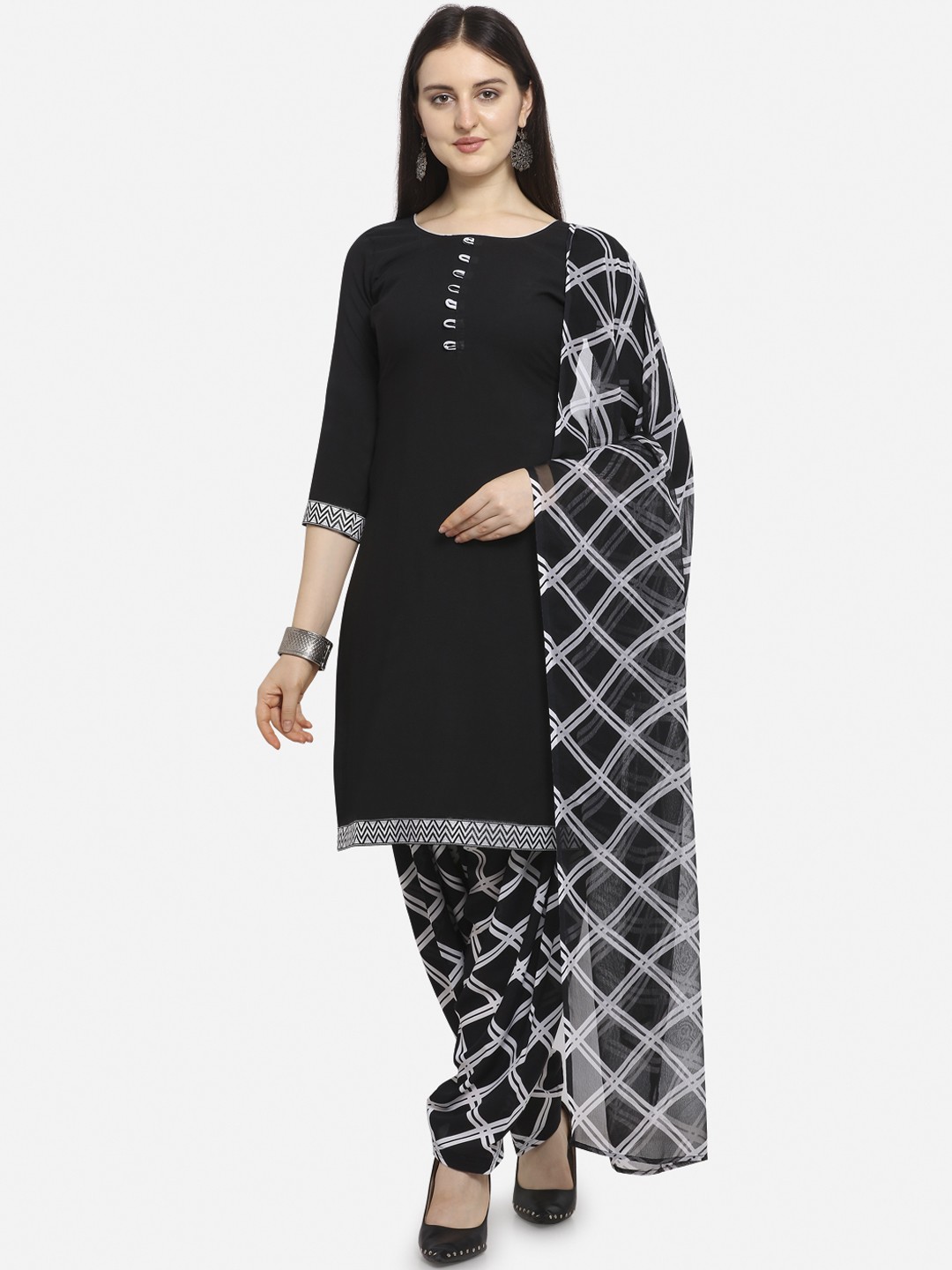 

Ethnic Junction Black & White Poly Crepe Unstitched Dress Material