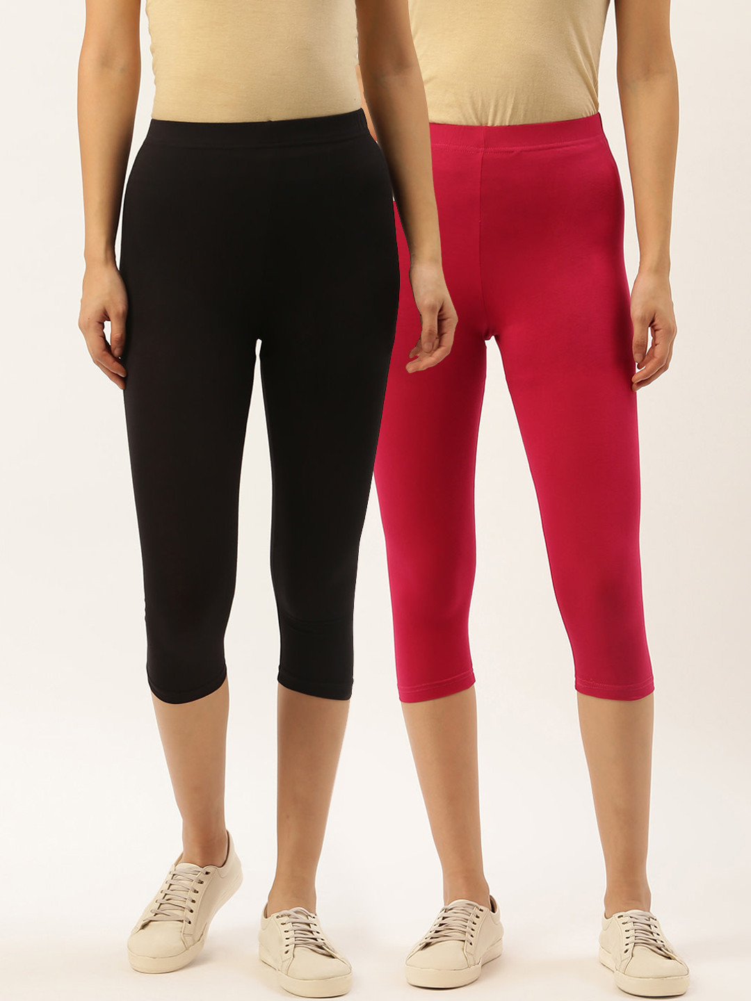 

Leading Lady Women Pack of 2 Solid Capris, Magenta