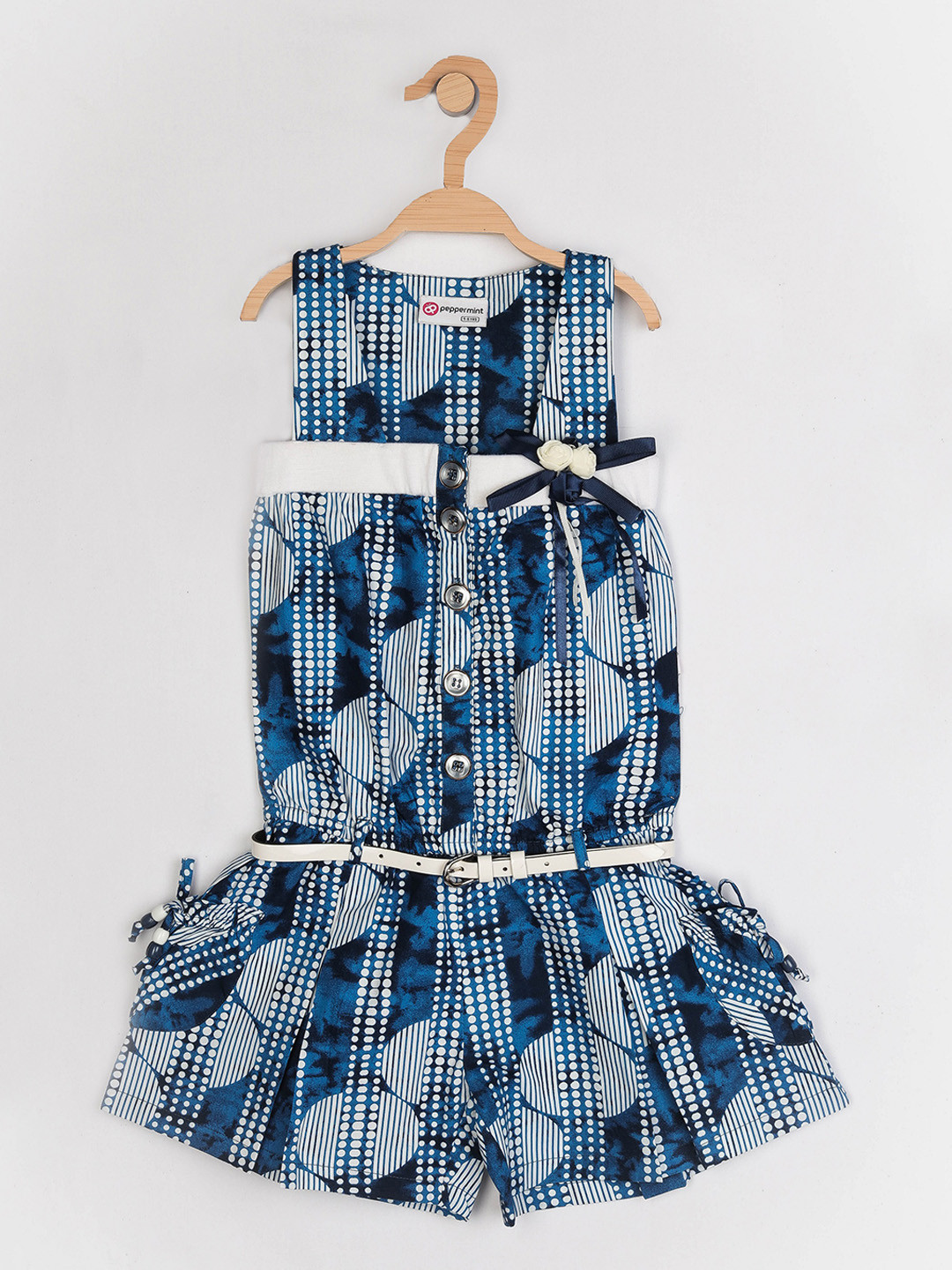 

Peppermint Girls Navy Blue & White Printed Playsuit