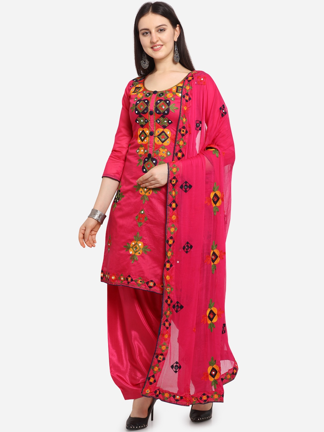 

Ethnic Junction Pink Silk Blend Embroidered Unstitched Dress Material