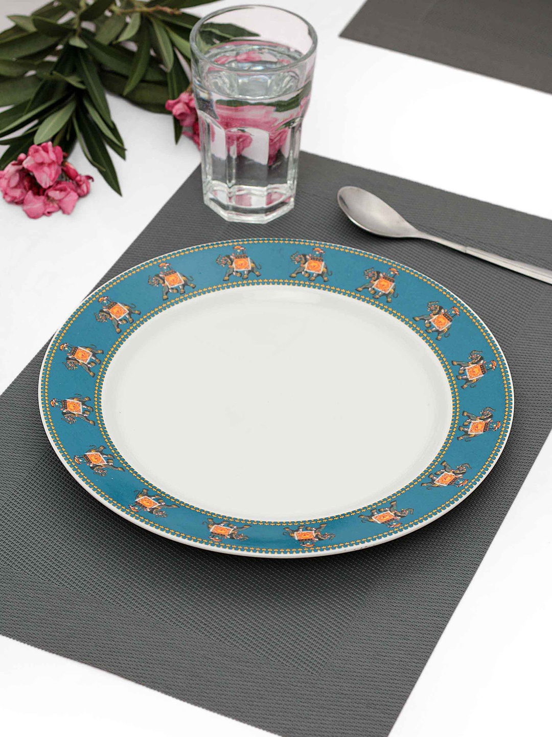 

India Circus White & Blue Printed Ceramic Dinner Plate
