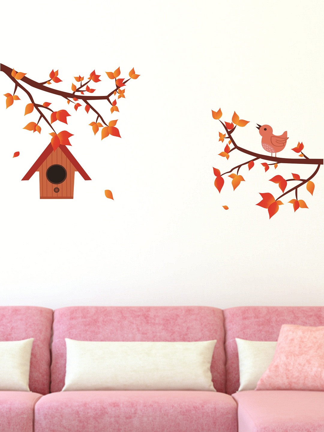 

WALLSTICK Orange & Brown Bird House Large Vinyl Wall Sticker