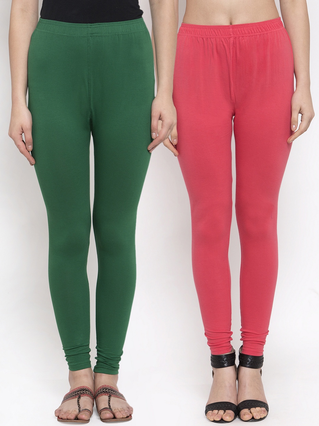 

TAG 7 Women Pack Of 2 Solid Churidar-Length Leggings, Pink