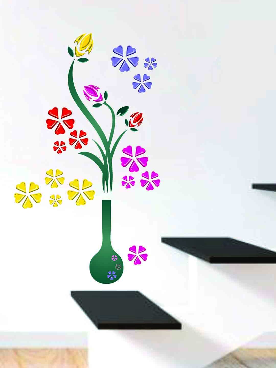 WALLSTICK Green & Pink Large Vinyl Wall Sticker