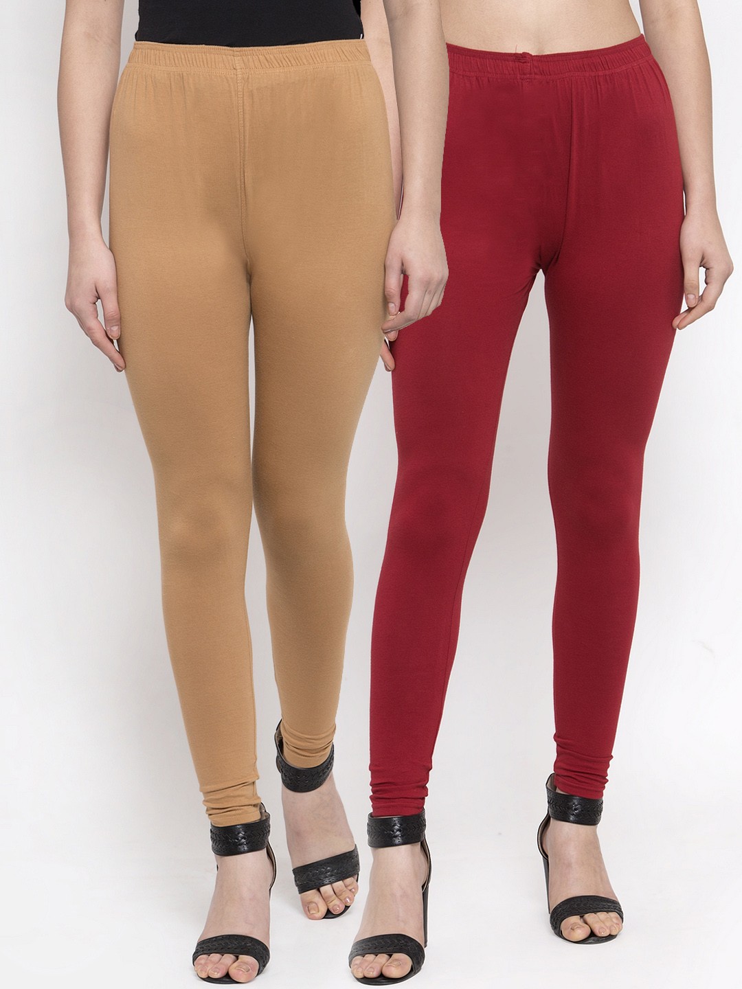 

TAG 7 Women Pack Of 2 Solid Churidar-Length Leggings, Maroon