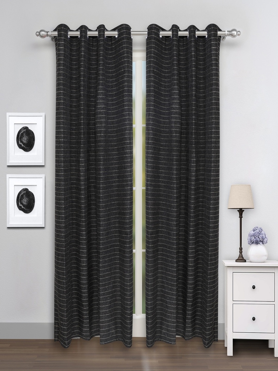

ROMEE Black Set of 2 Striped Door Curtains