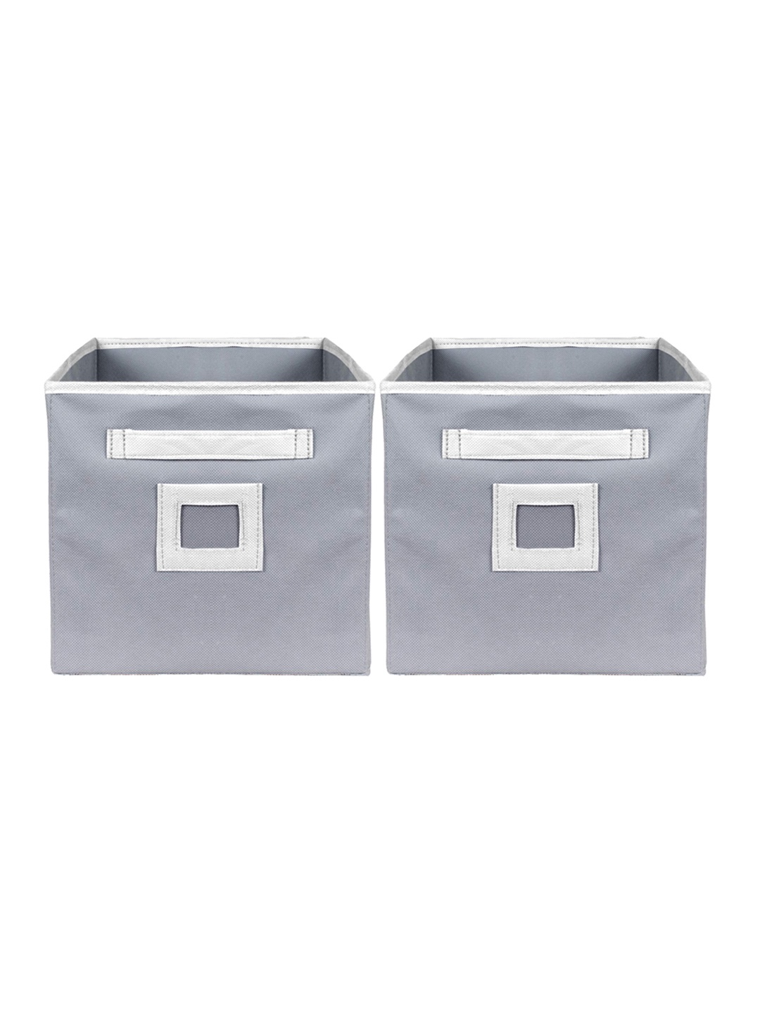 

Kuber Industries Set Of 2 Grey Solid Large Foldable Cube Storage Boxes With Handle Replacement Drawer