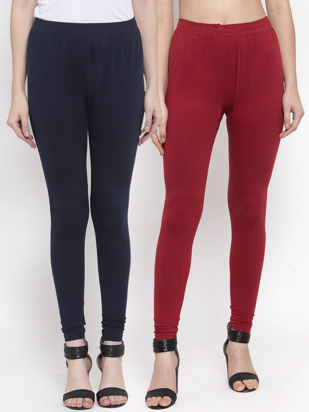 

TAG 7 Women Pack Of 2 Solid Churidar-Length Leggings, Maroon