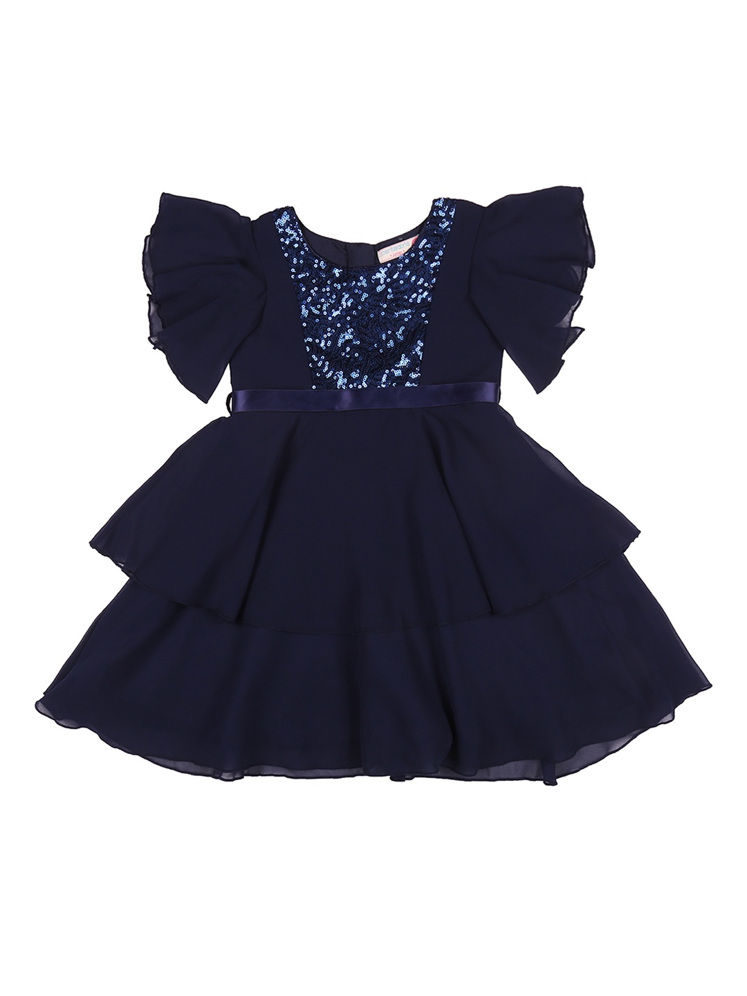 

Pantaloons Junior Girls Navy Blue Self Design Fit and Flare Dress