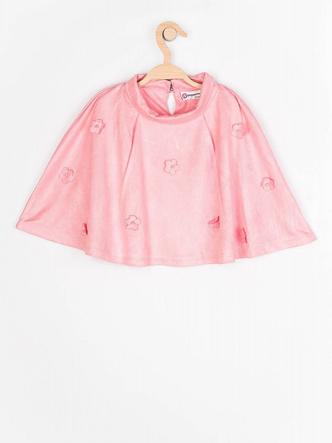 

Peppermint Girls Pink Solid Cape Jacket with Applique Detail