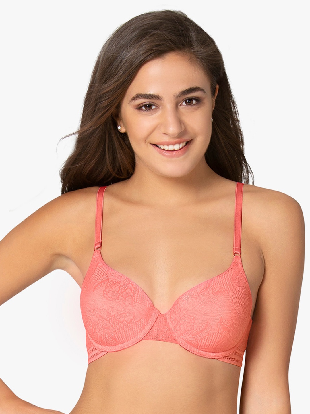 

Amante Padded Wired Invisi Lace Bra BRA70401, Pink