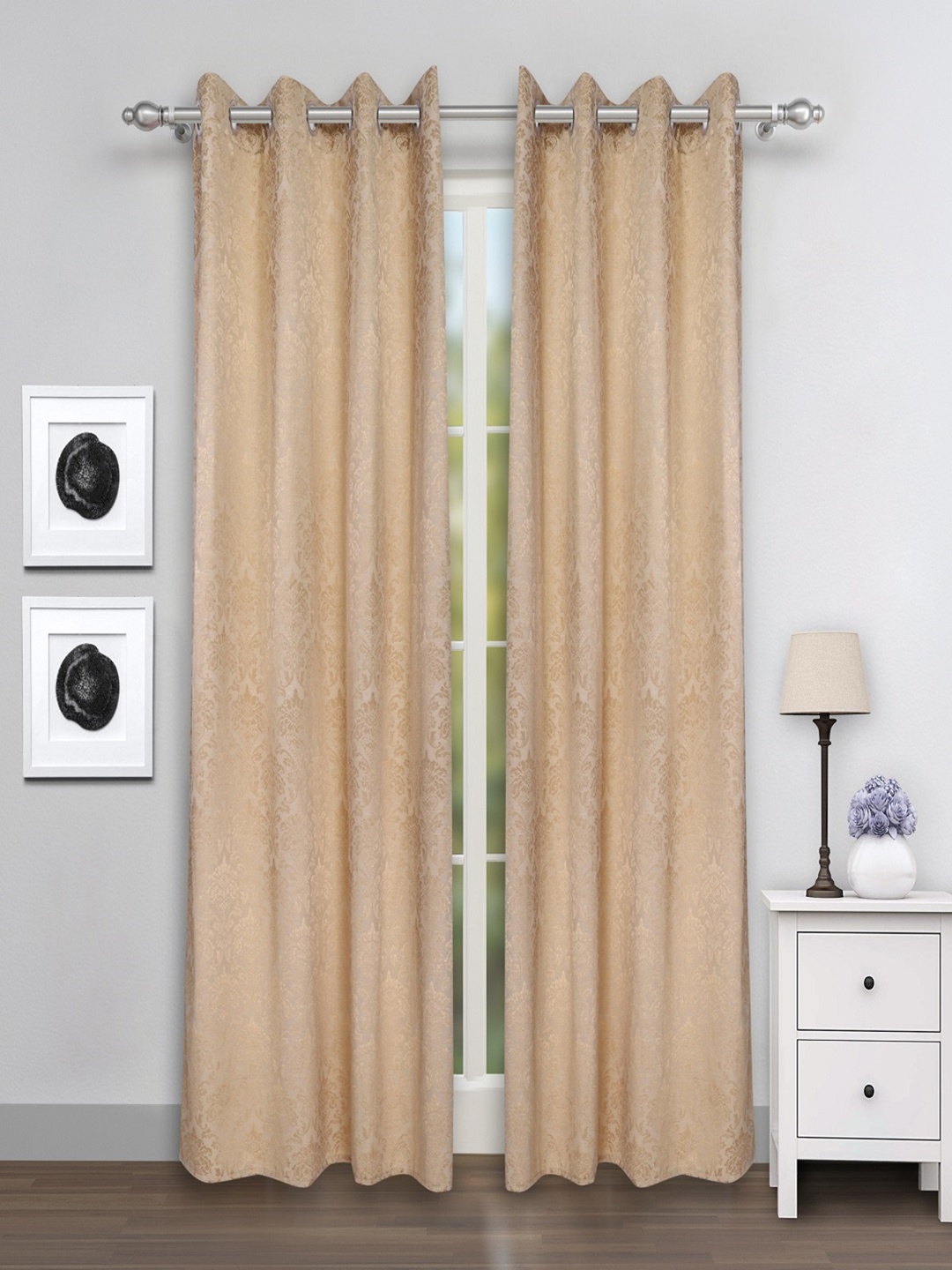 

ROMEE Beige Set of 2 Jacquard Room Darkening Door Curtains