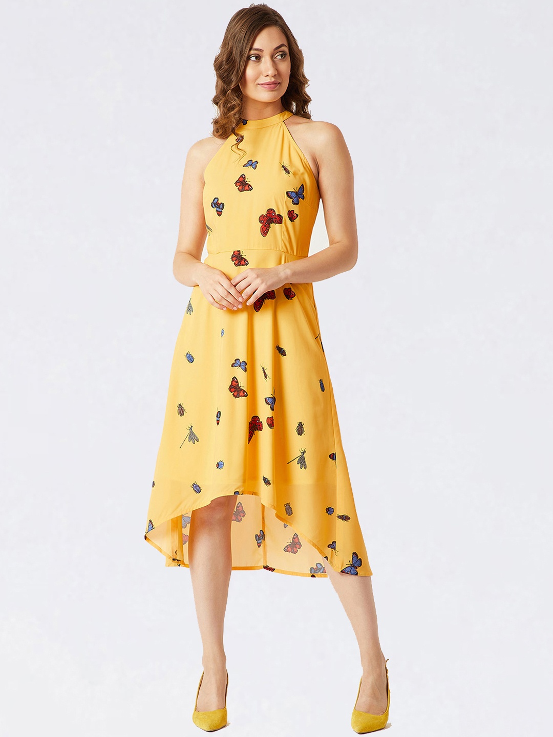 

Miss Chase Women Yellow Printed Fit and Flare Dress