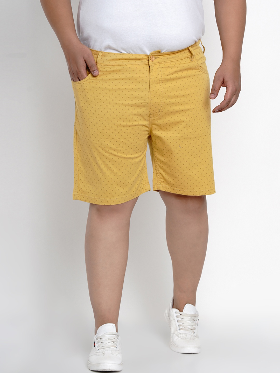 

John Pride Plus Size Men Mustard Yellow Printed Regular Fit Chino Shorts
