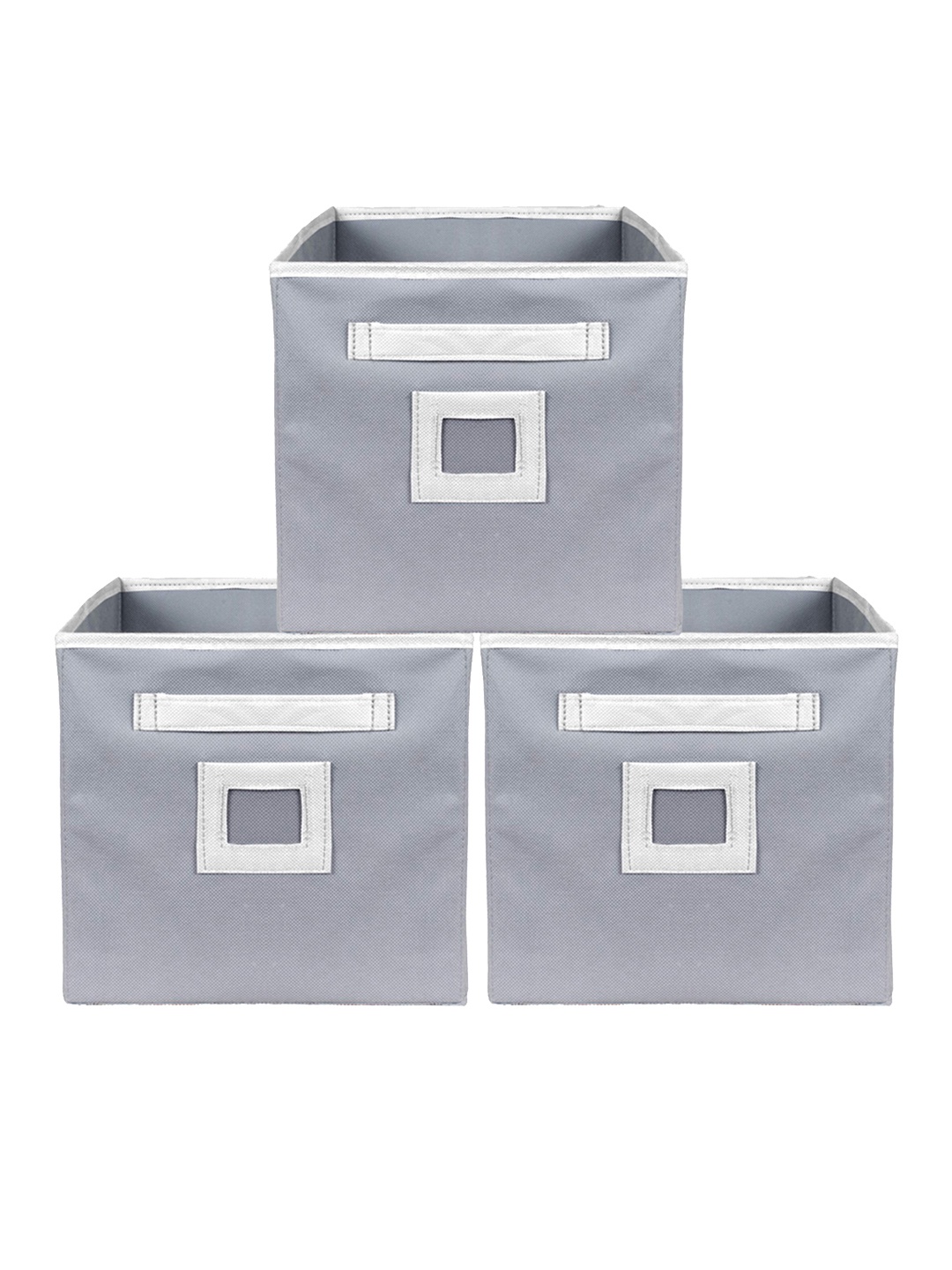 

Kuber Industries Set Of 3 Grey Large Foldable Storage Boxes With Handle Replacement Drawer