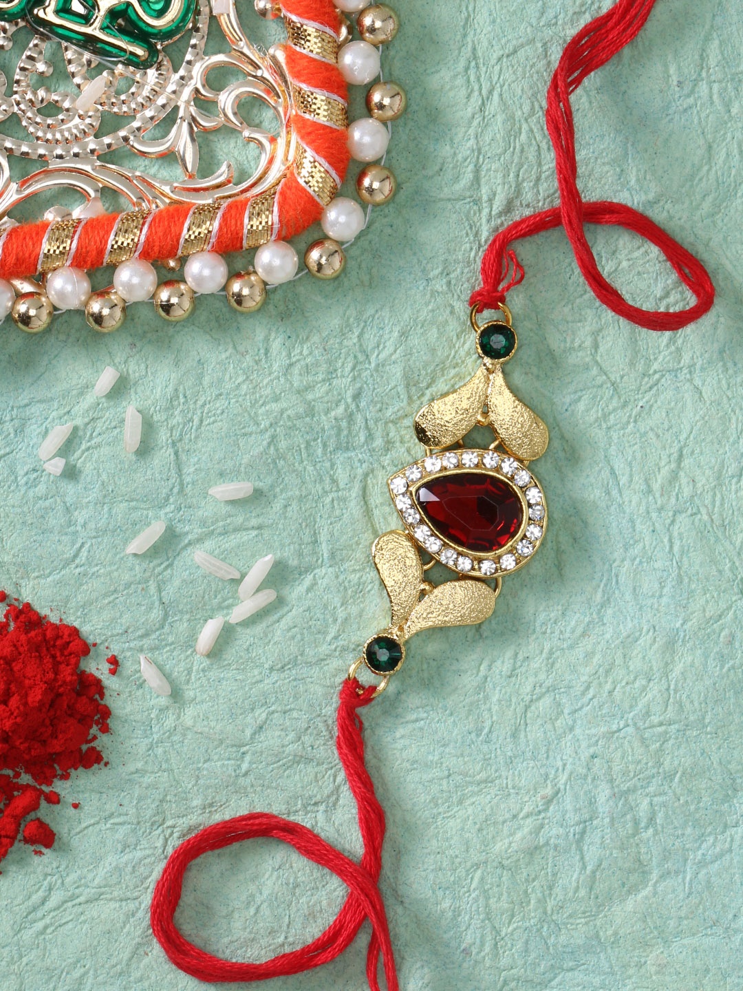 LIVE EVIL Men Gold Plated Stone Work Rakhi with Raksha Bandhan Greeting Card