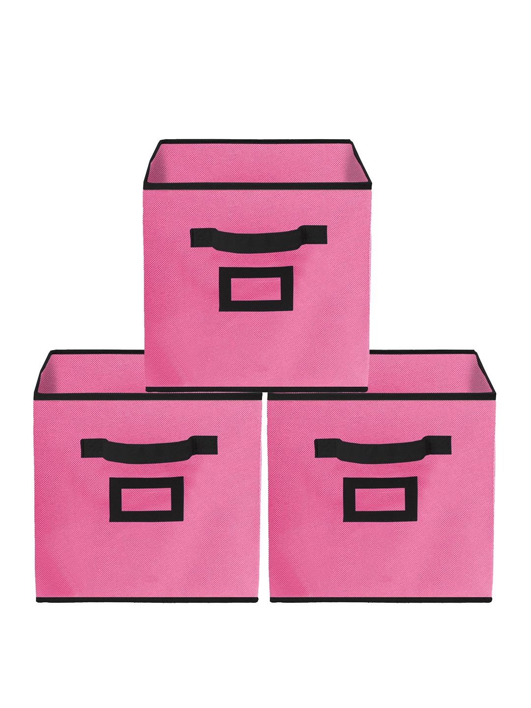 

Kuber Industries Set Of 3 Large Foldable Cube Storage Boxes With Handle Replacement Drawer, Pink