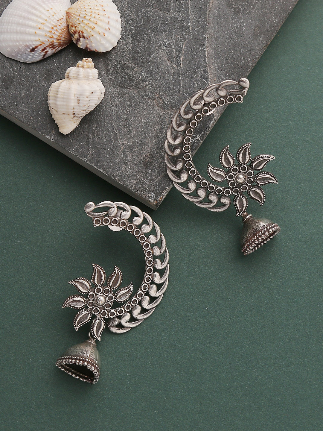 

Infuzze Silver-Toned Contemporary Jhumkas