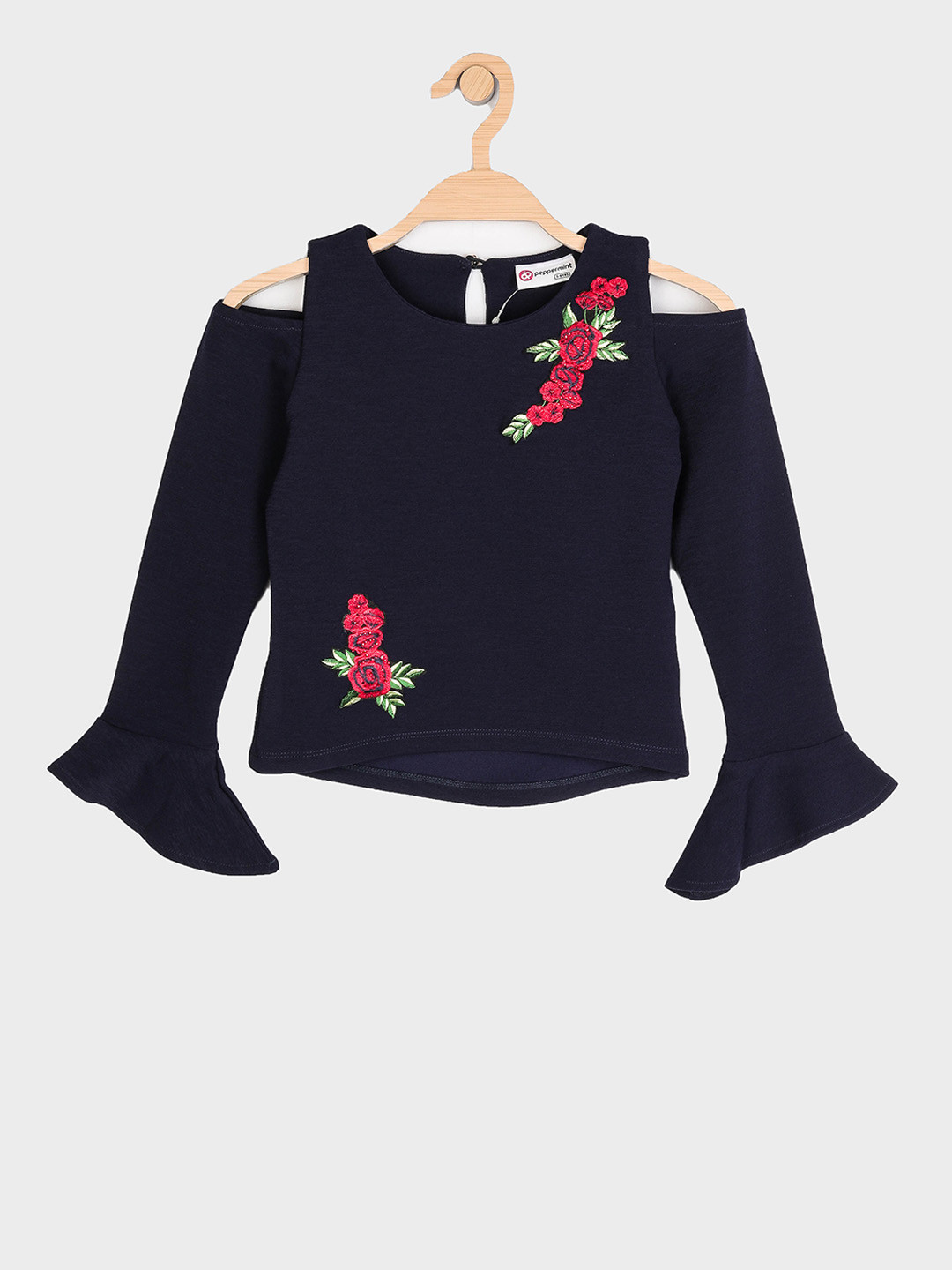 

Peppermint Girls Navy Blue Embroidered Top