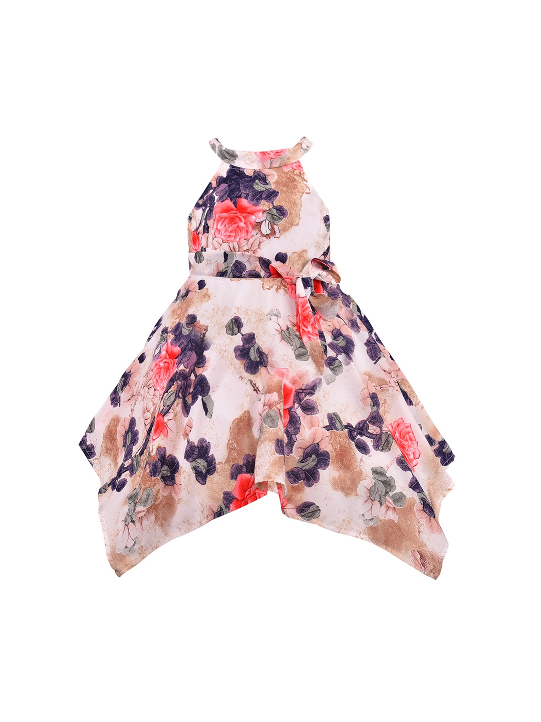 

Wish Karo Girls Beige & Blue Printed Fit and Flare Dress