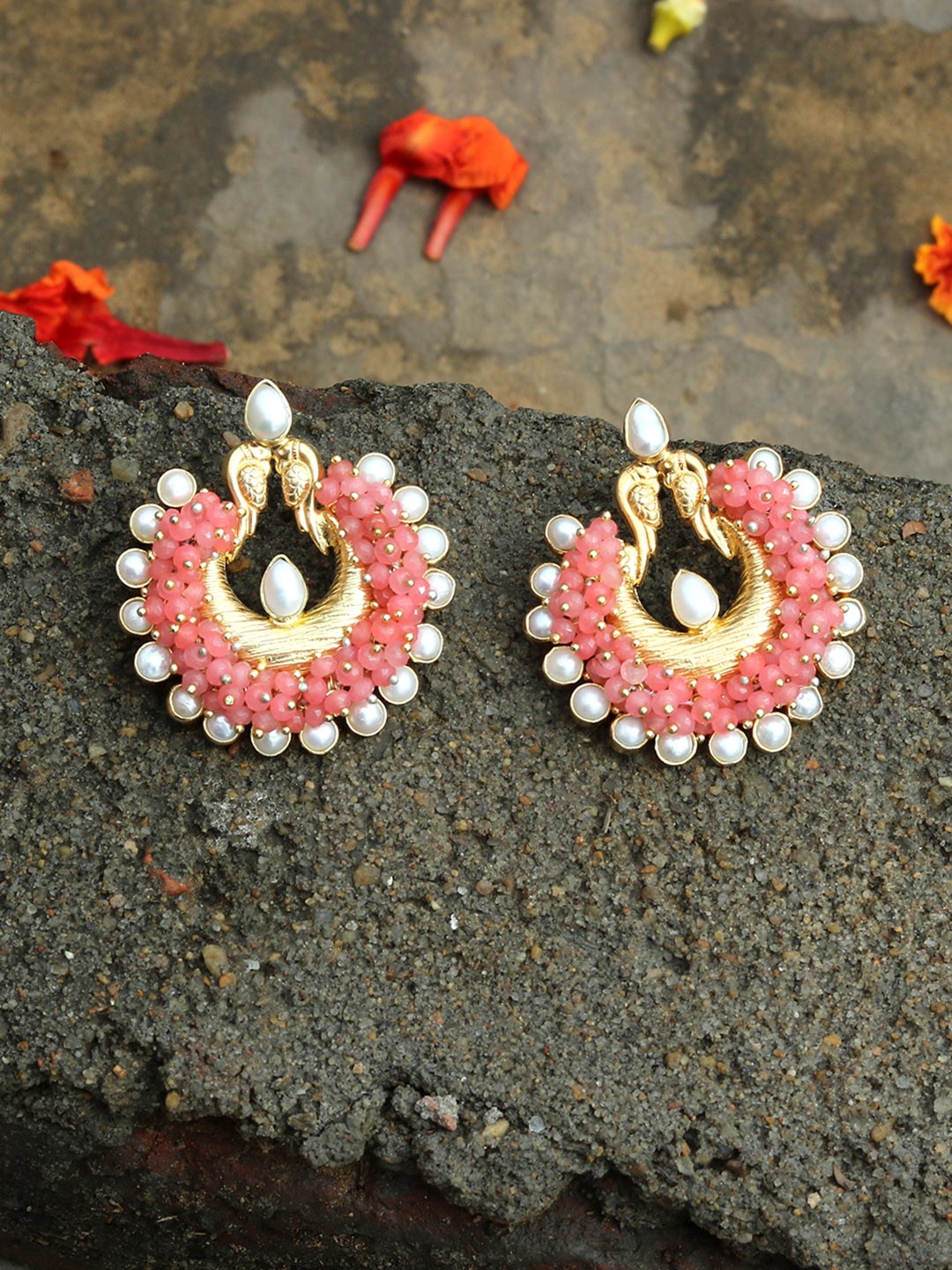 

Silvermerc Designs 925 Sterling Silver Gold-Toned & Peach-Coloured Circular Studs