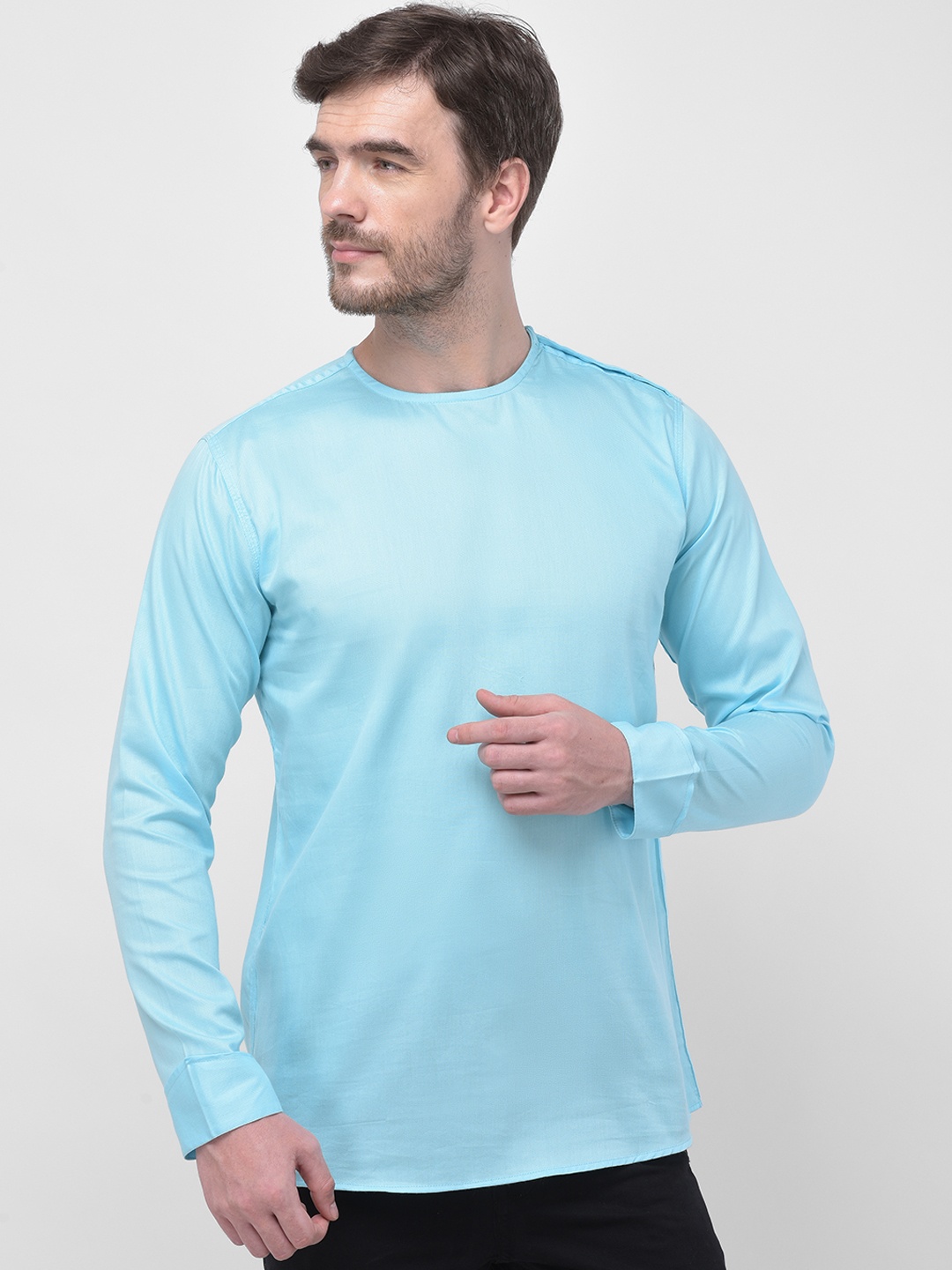 

SG LEMAN Men Turquoise Blue Solid Straight Kurta