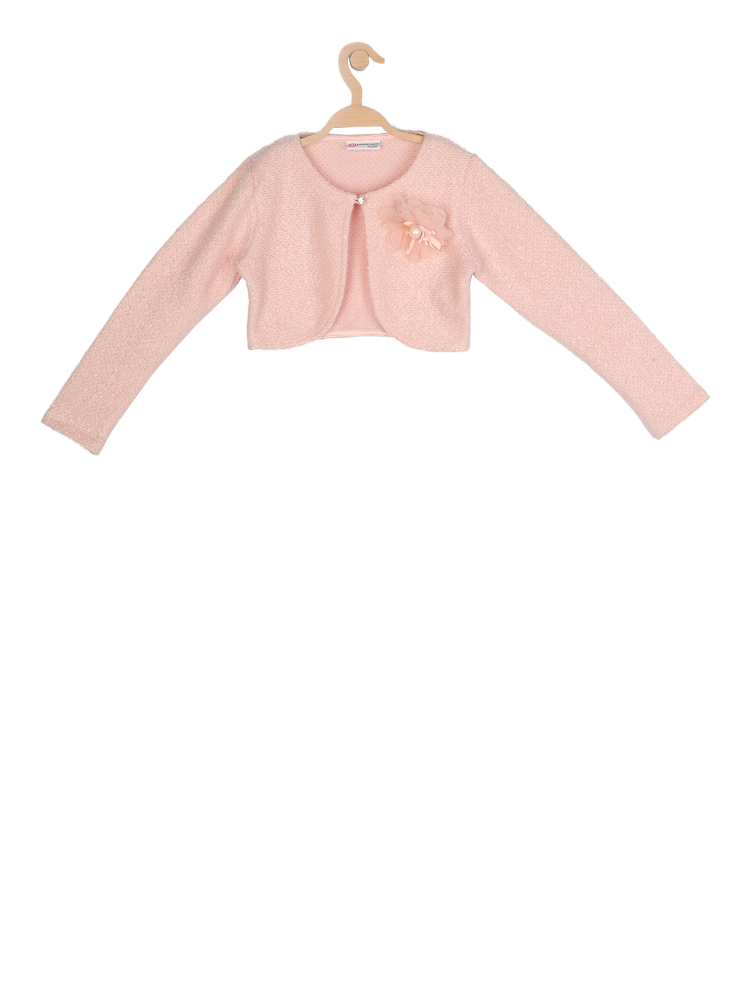 

Peppermint Girls Peach-Coloured Solid Button Shrug