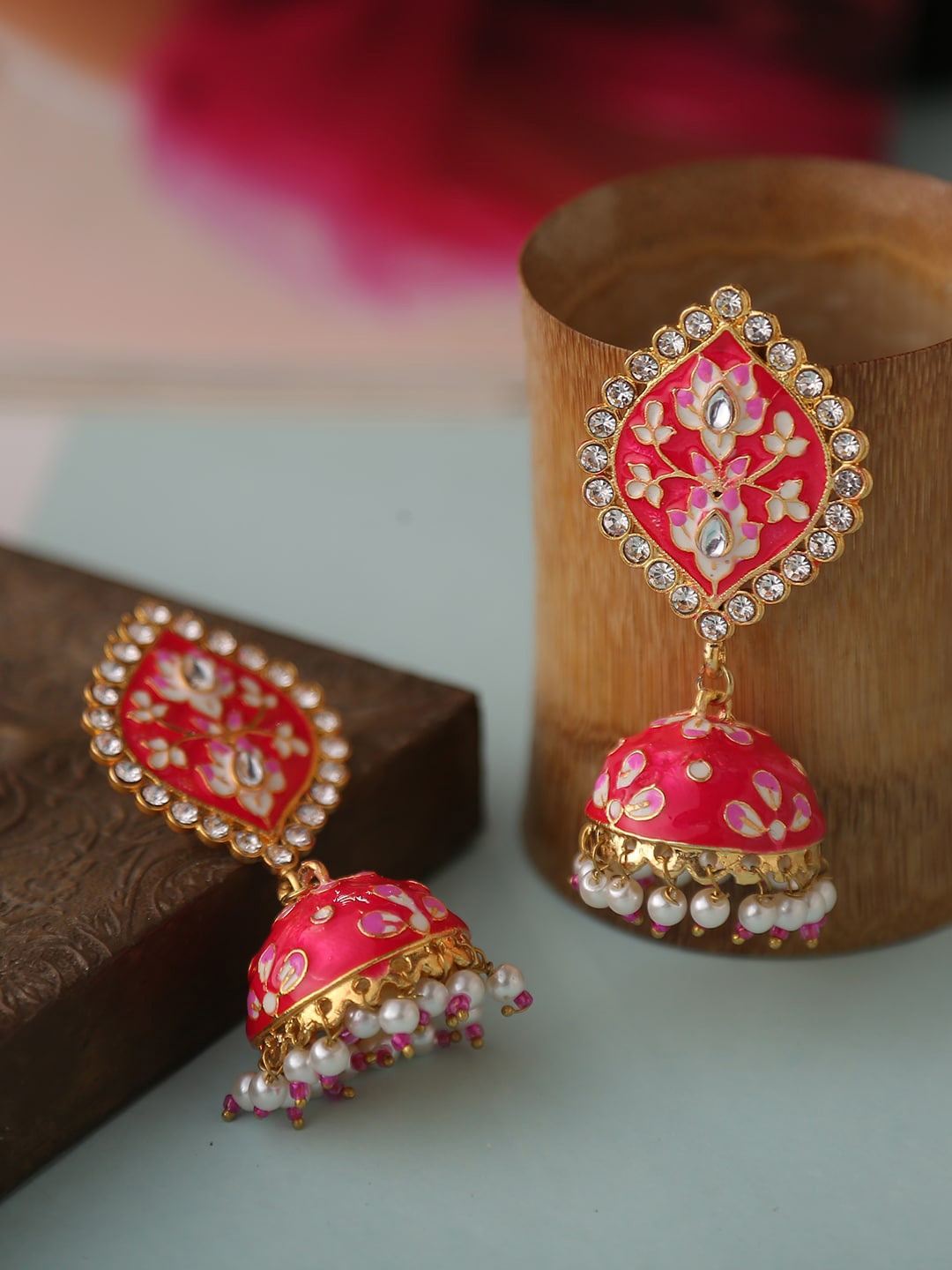 

Infuzze Pink Dome Shaped Jhumkas