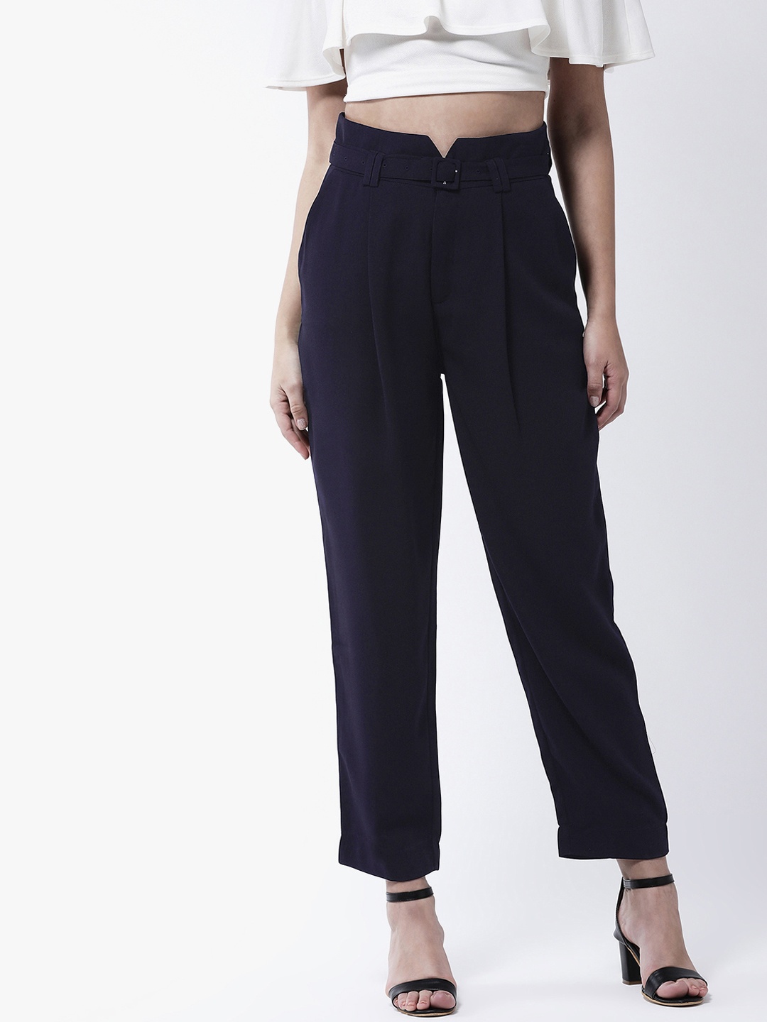 

MAGRE Women Navy Blue Regular Fit Solid Peg Trousers