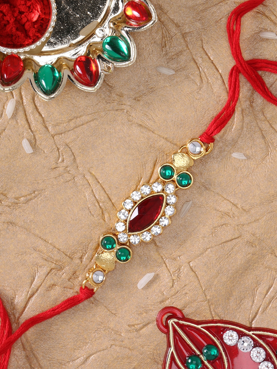 

LIVE EVIL Men Gold Plated Kundan Work Rakhi with Raksha Bandhan Greeting Card
