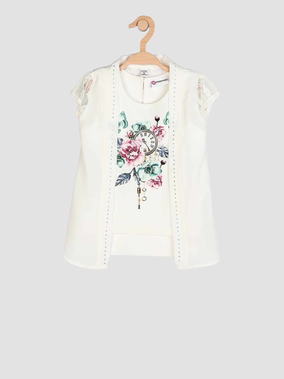 Peppermint Girls White & Pink Printed Top
