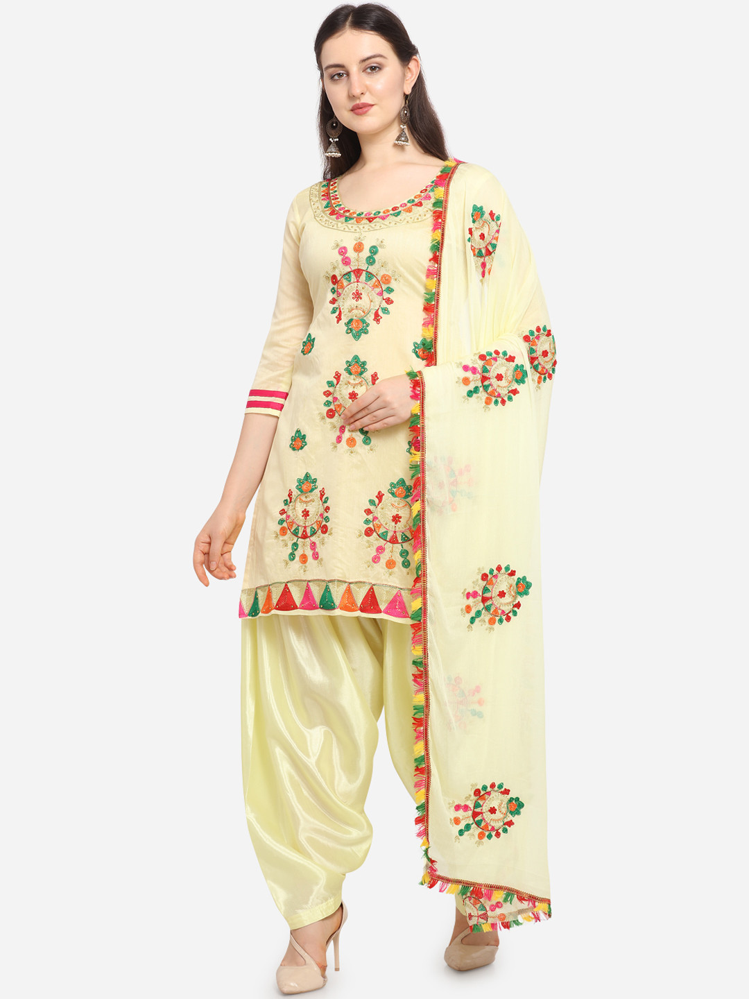 

Ethnic Junction Yellow Embroidered Unstitched Dress Material