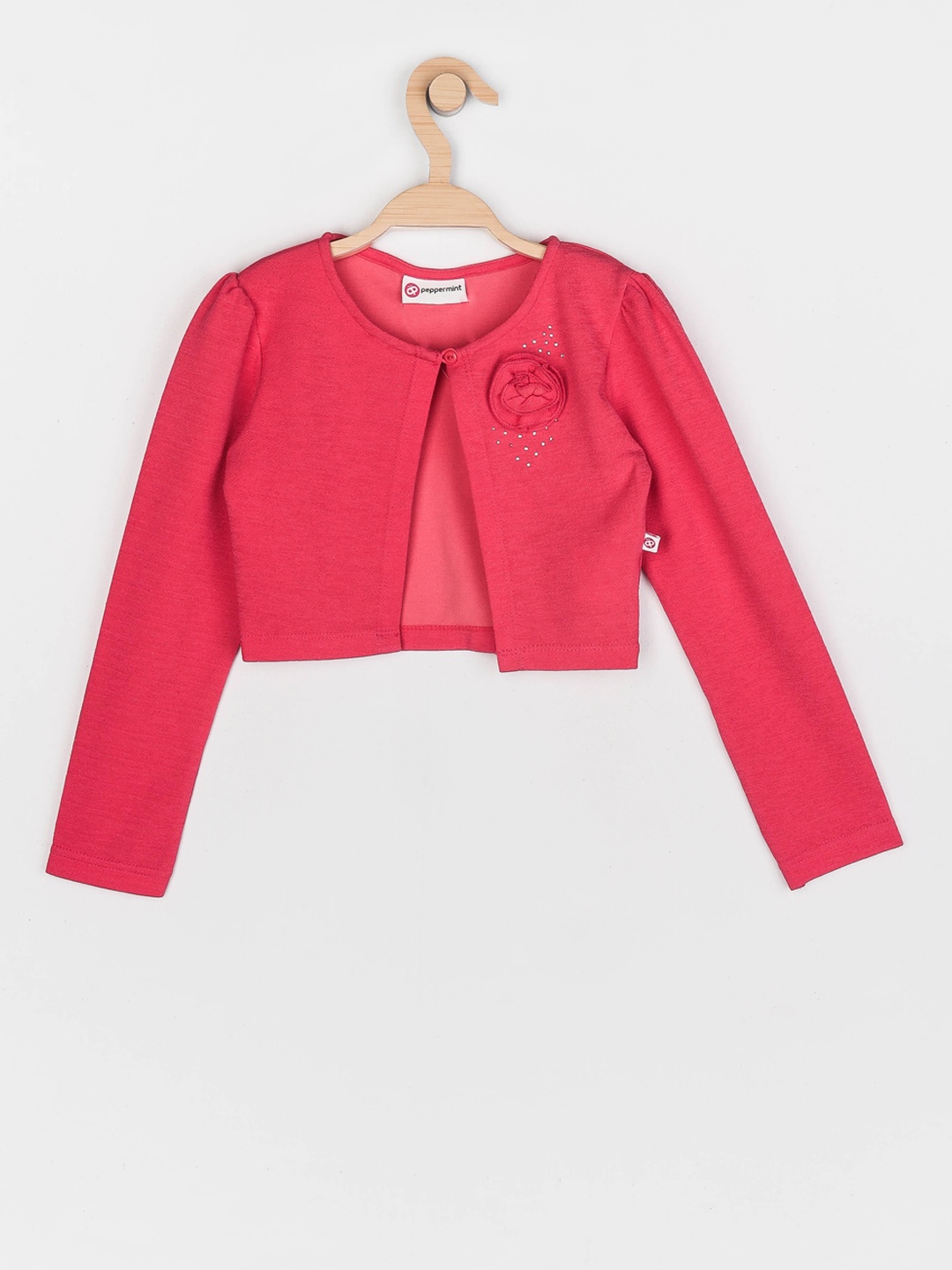 Peppermint Girls Pink Self Design Button Shrug