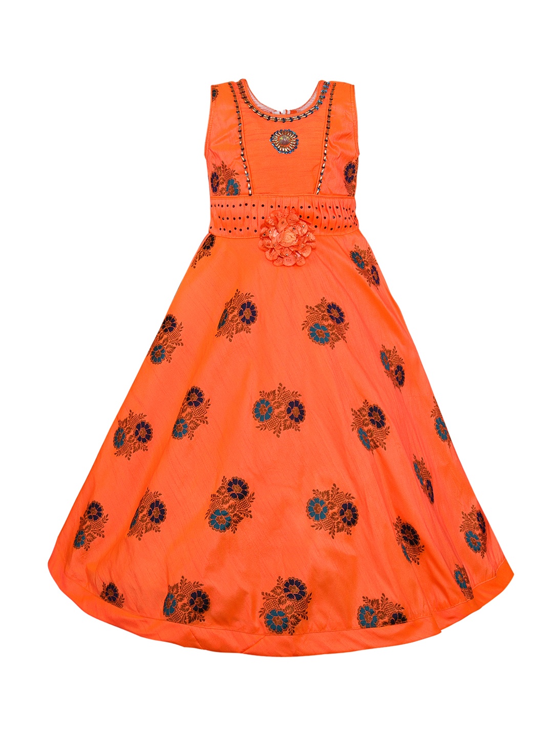 

Wish Karo Girls Orange Printed Fit and Flare Dress