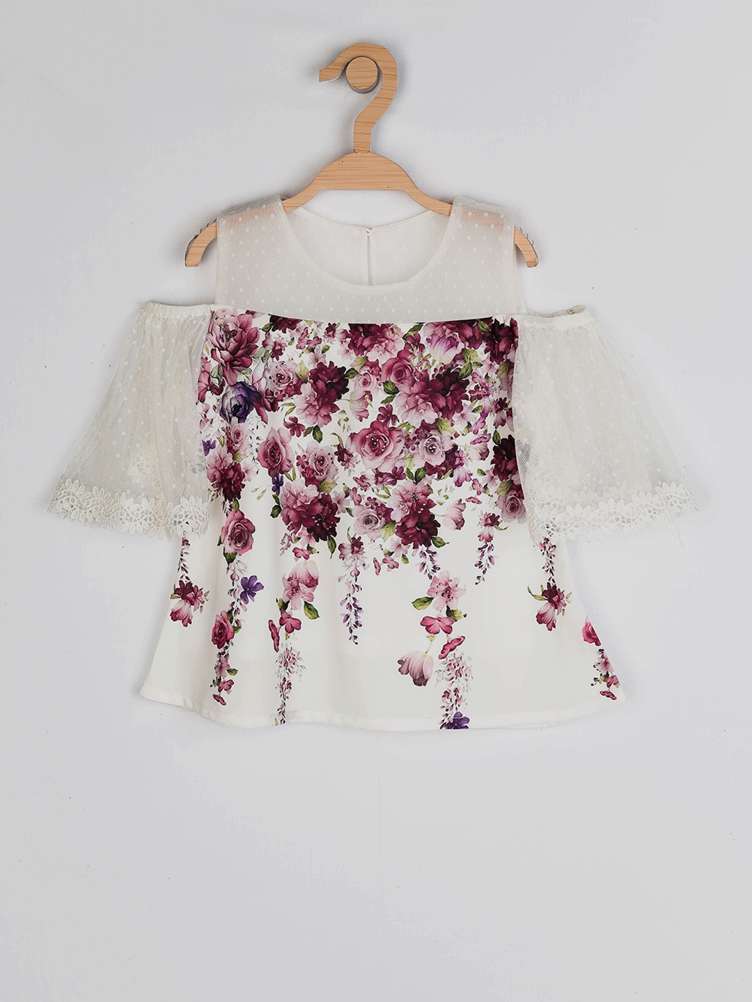 

Peppermint Girls White & Burgundy Floral Printed Top