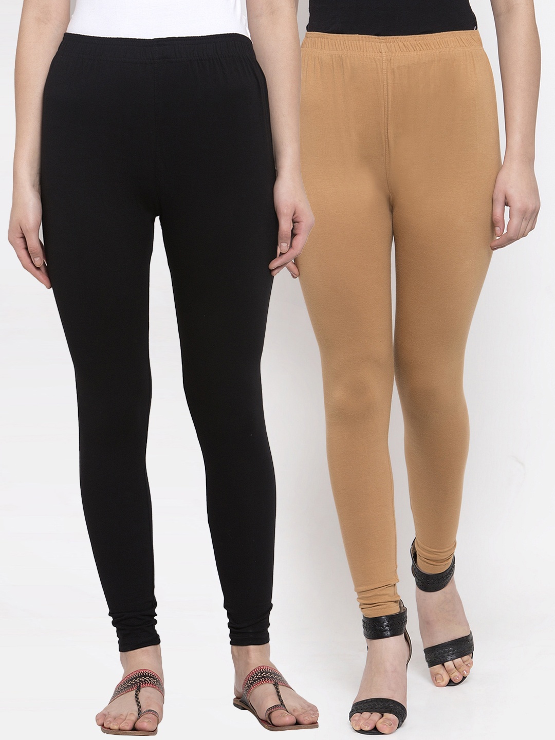 

TAG 7 Women Pack Of 2 Solid Churidar-Length Leggings, Black