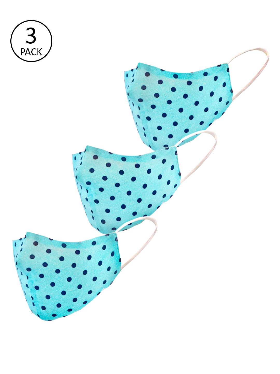 

LEGAL BRIBE Adults 3 Pcs 3 Ply Blue Polka Dot Printed Reusable Cotton Masks
