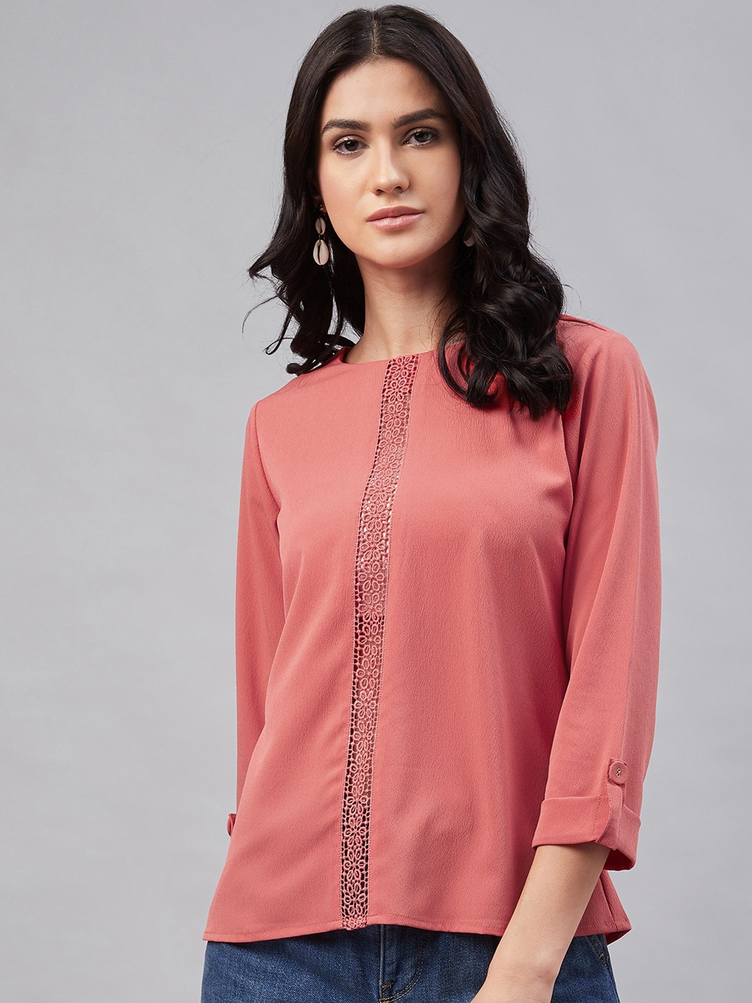 

RARE Women Coral Solid Pure Cotton Top