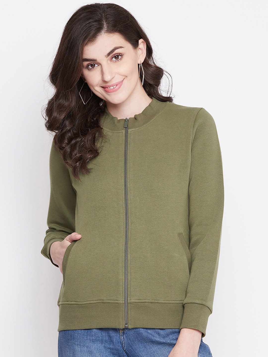 

PERFKT-U Women Olive Green Solid Sweatshirt