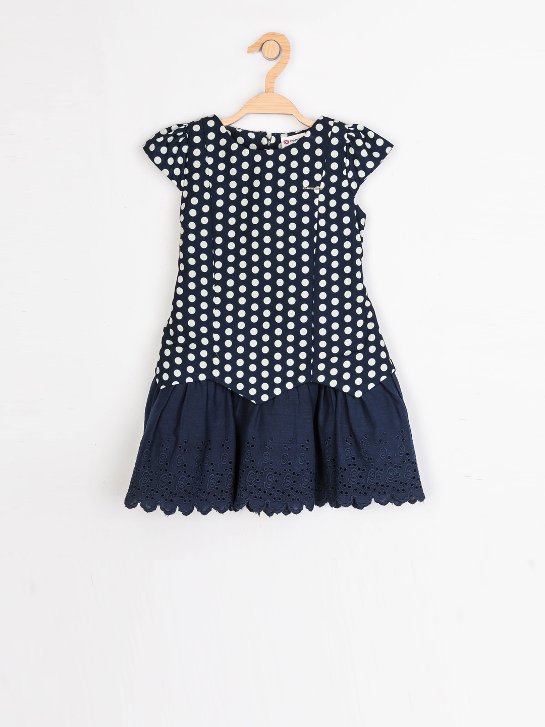 

Peppermint Girls Navy Blue & White Polka Dots Print A-Line Dress