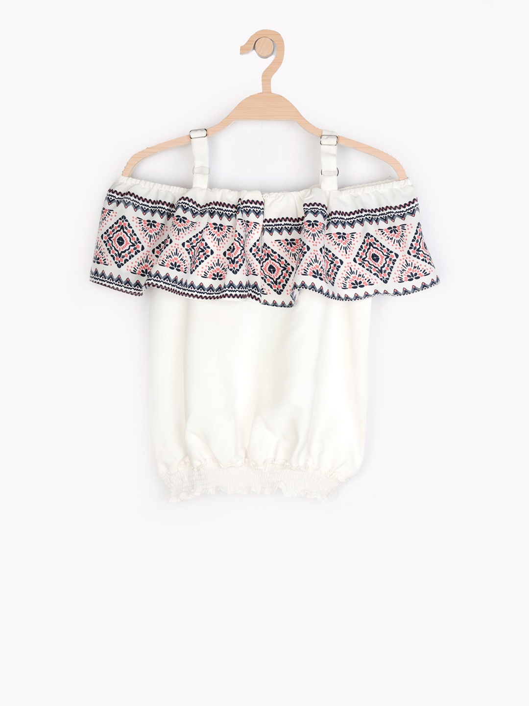 

Peppermint Girls White Floral Printed Blouson Top