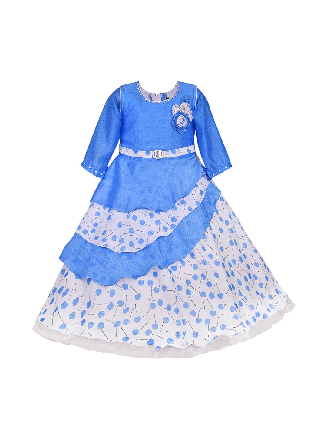 

Wish Karo Girls Blue & White Colourblocked Fit and Flare Dress