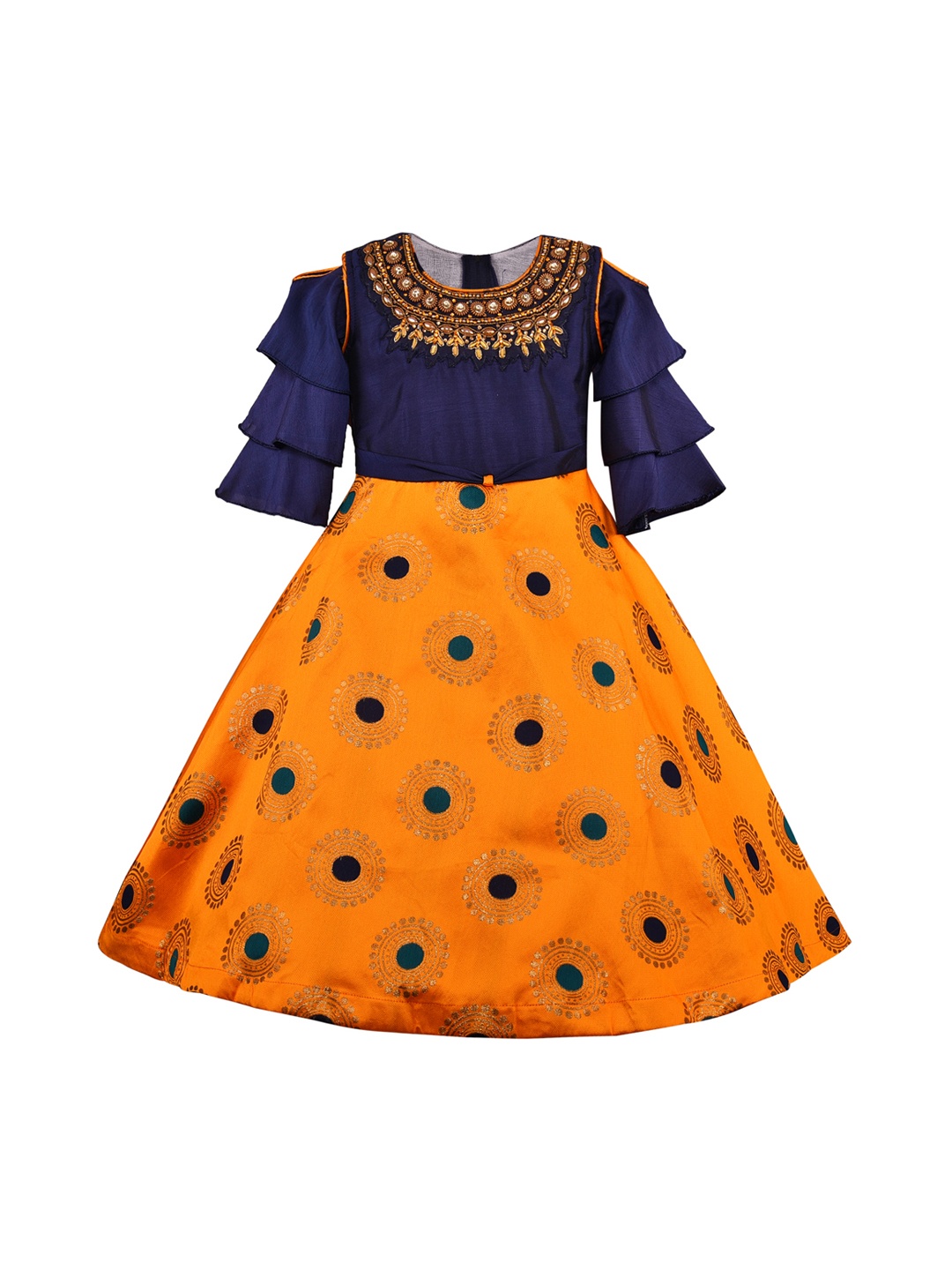 

Wish Karo Girls Yellow Printed Fit and Flare Dress
