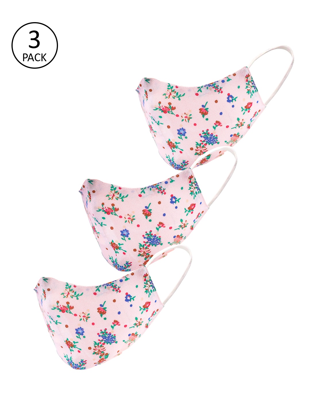

LEGAL BRIBE Women 3 Pcs Printed 3-Ply Anti-Pollution Reusable Cloth Masks, Pink