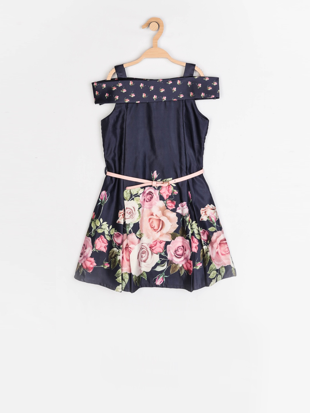 

Peppermint Girls Navy Blue & Pink Floral Print Fit and Flare Dress