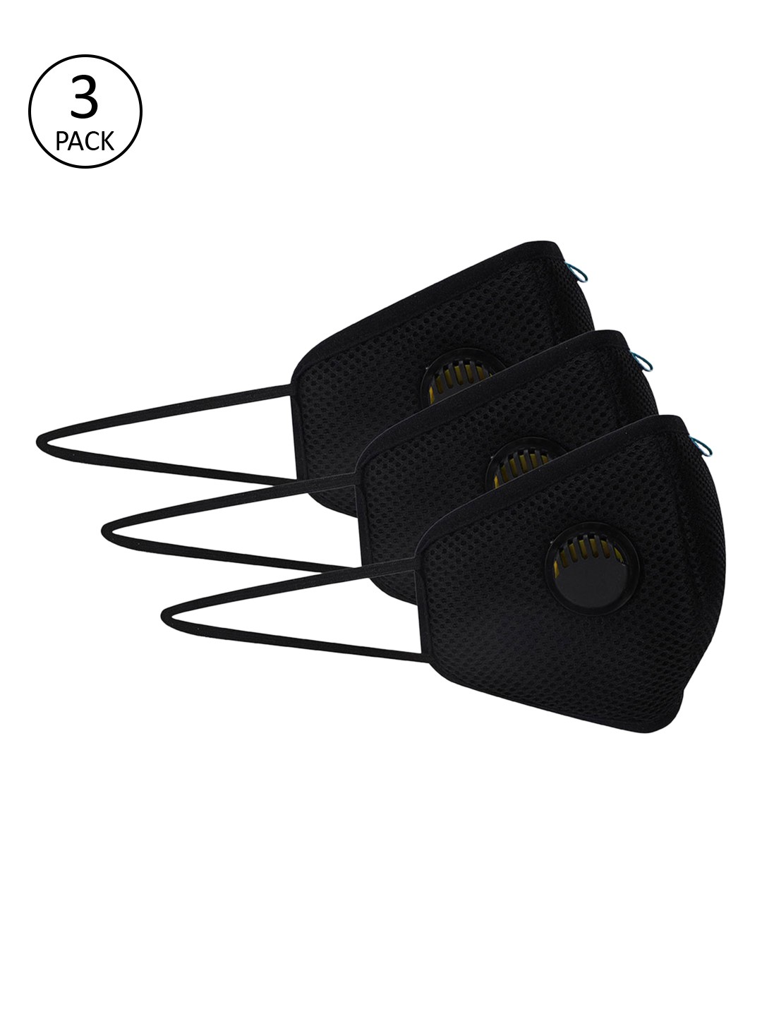 

Fresh Filter Unisex Pack of 3 Pcs Black Reusable 6-Ply Protective Outdoor Masks With Valve