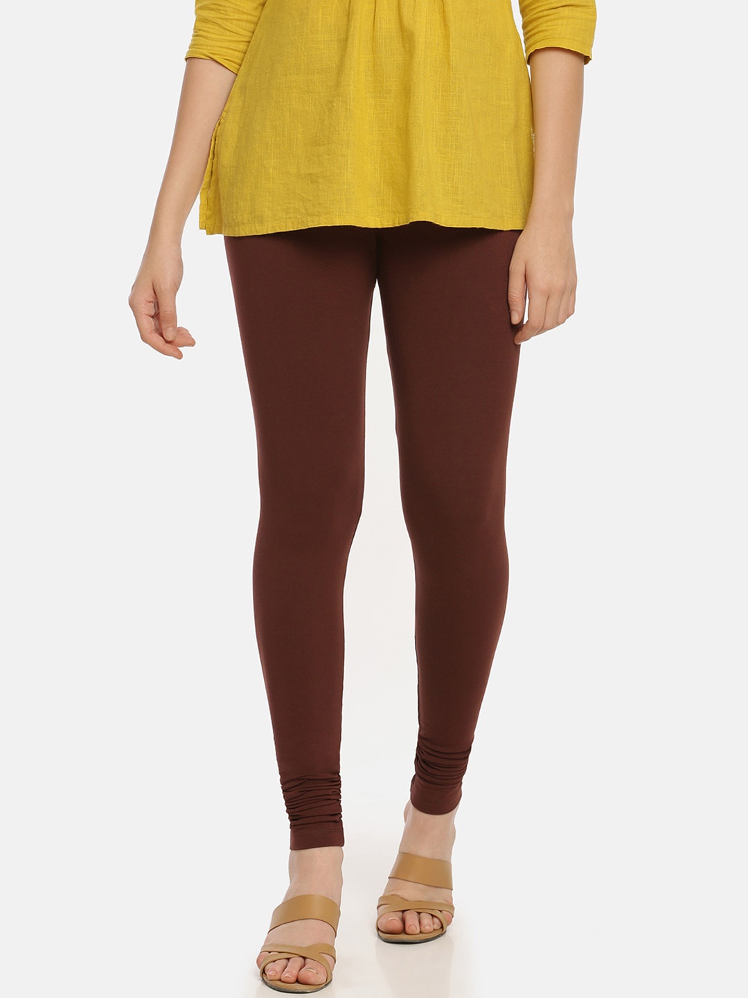 

Zelen Women Coffee Brown Solid Churidar-Length Leggings